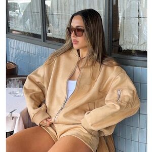 White Fox Boutique Camel Bomber Jacket